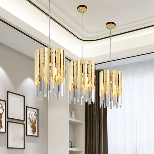 Minimalist Crystal Prisms Gold Pendant Ceiling Lamp - 1 Light Suspension For Restaurants