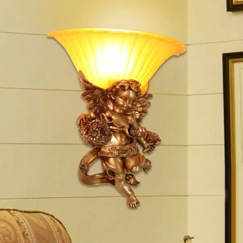 Gold Resin Angel Wall Sconce With Frosted Glass Shade - Perfect For Rural Bedroom / B