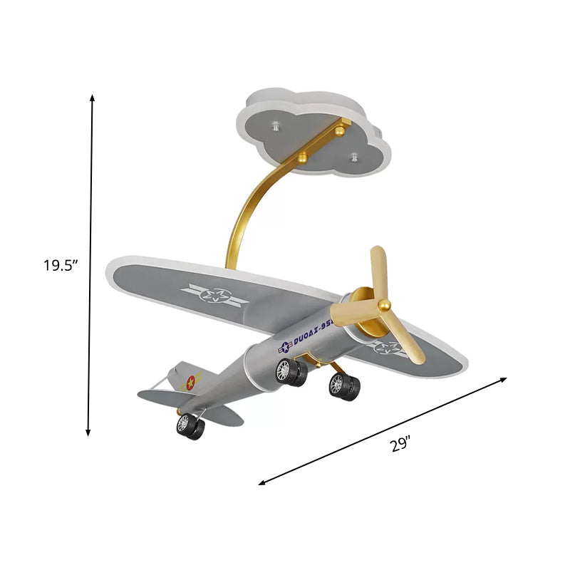 Cartoon Plane Silver Led Flush Mount With Cloud Canopy For Kids Bedroom