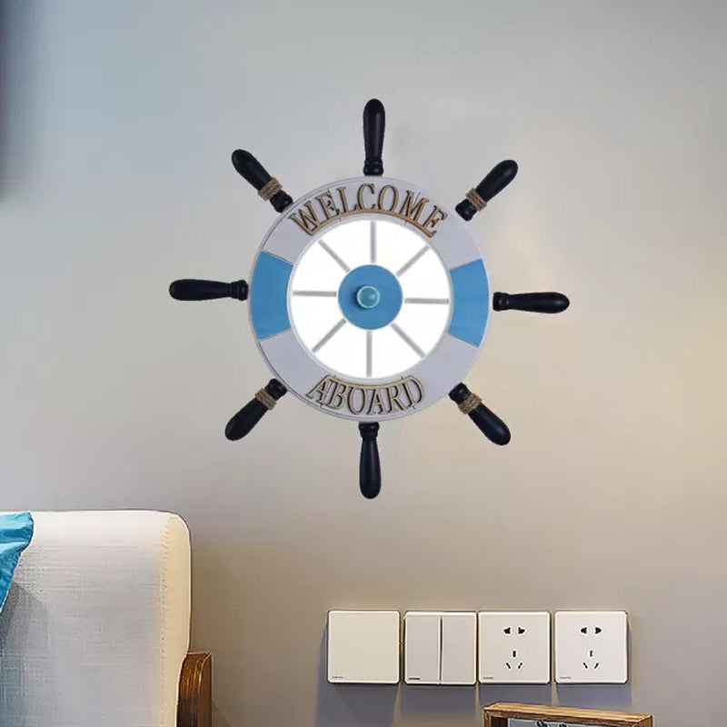 Wood Rudder Design Acrylic Led Wall Sconce - Round Flush Mount With Blue Warm/White Light