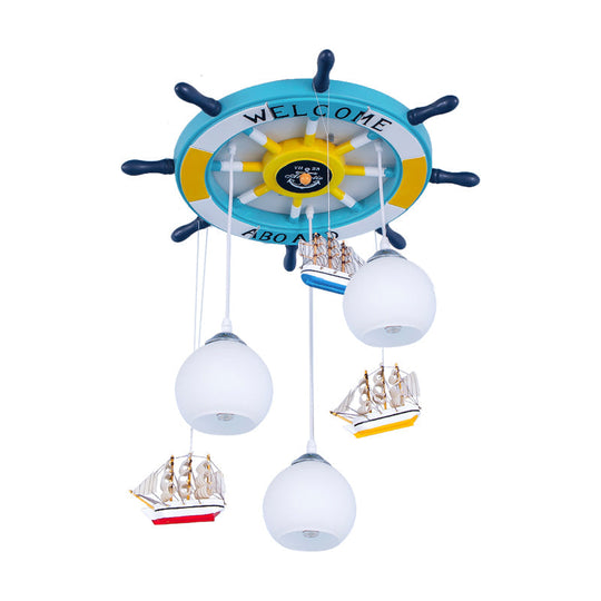 Nautical Glass Pendant Light with 3 Opaque Globe Shades, Nursery Lamp in White