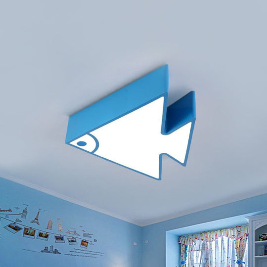 Fish LED Ceiling Lamp for Kids - Acrylic Flush Mount Light in Red/Green/Blue