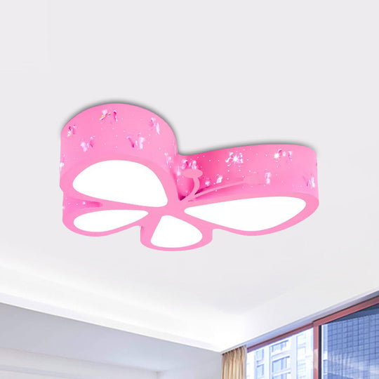 Kids Led Butterfly Ceiling Light - Acrylic Flush Mount Pink/Blue/Orange With Warm/White