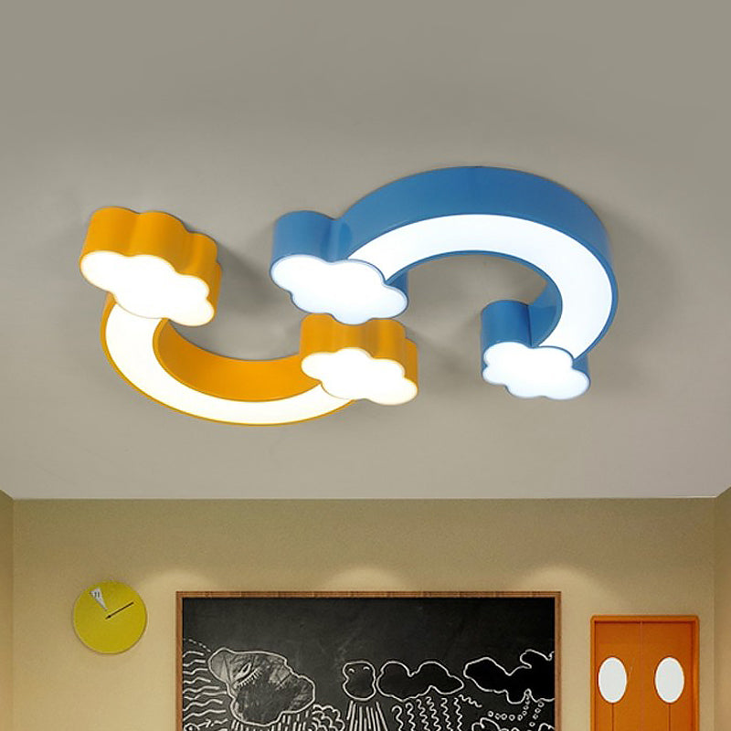 Kids Cartoon Rainbow LED Flushmount Ceiling Light in Yellow/Blue Acrylic - Warm/White Lighting