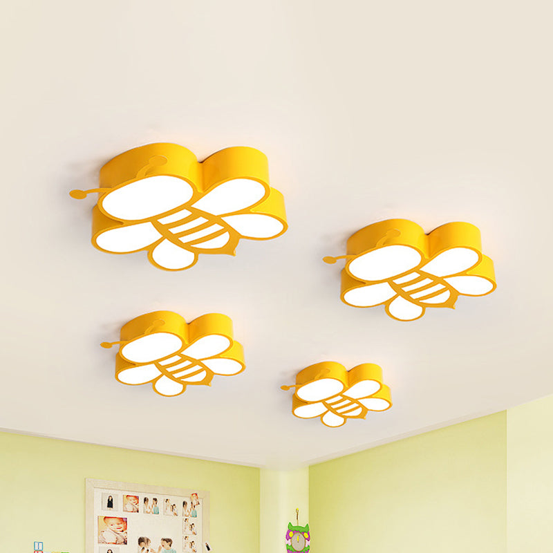 Cartoon Bee Led Ceiling Lamp For Kids Room In Yellow With Warm/White Light