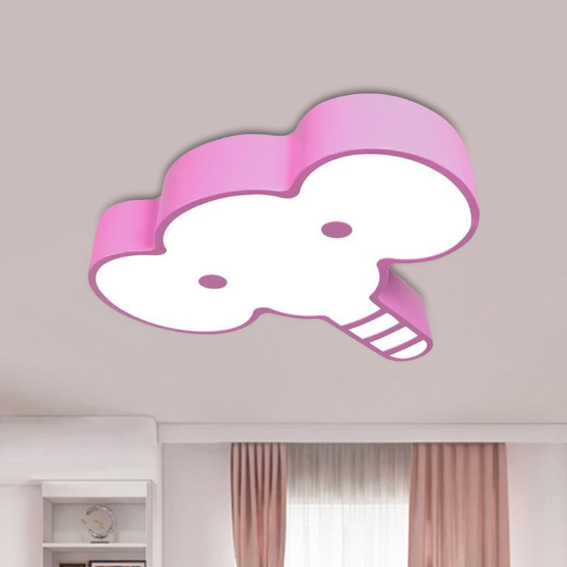 Kids Elephant Face LED Flush Mount Ceiling Light Fixture in Red/Pink/Yellow Acrylic for Bedchamber