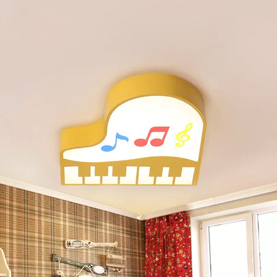 Piano Flush Ceiling Light - Children's Style LED Acrylic Fixture in Red/Yellow/Pink, Warm/White Light