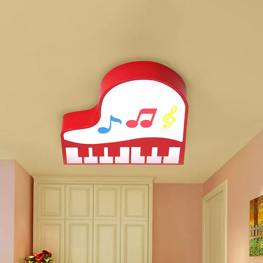 Piano Flush Ceiling Light - Children's Style LED Acrylic Fixture in Red/Yellow/Pink, Warm/White Light