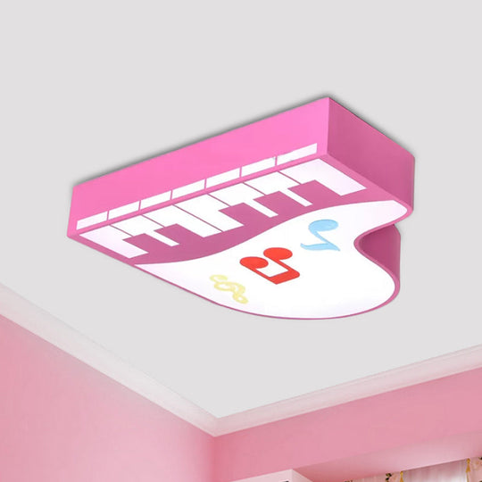 Piano Flush Ceiling Light - Children's Style LED Acrylic Fixture in Red/Yellow/Pink, Warm/White Light