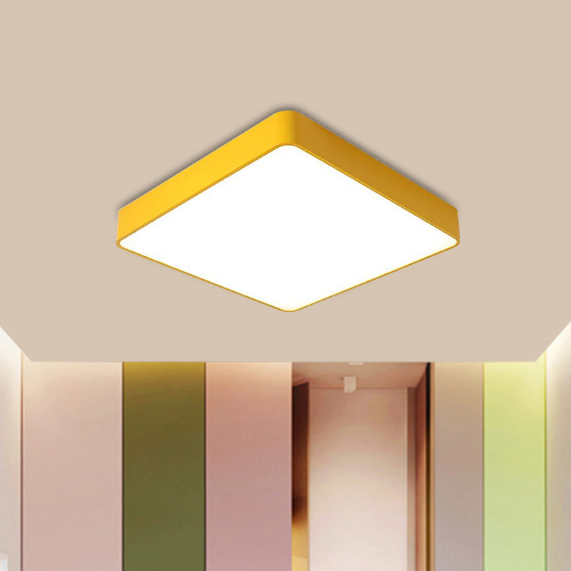 Kids Square LED Flush Light Fixture in Acrylic White/Red/Yellow - Warm/White Light