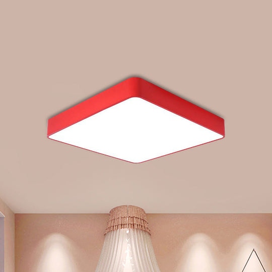 Kids Square LED Flush Light Fixture in Acrylic White/Red/Yellow - Warm/White Light