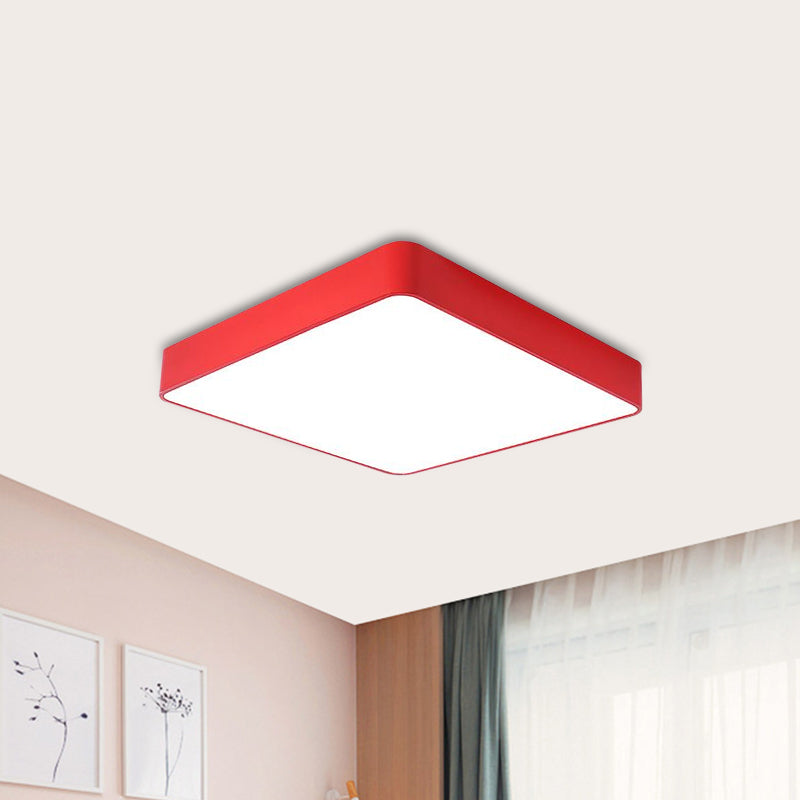 Kids Square LED Flush Light Fixture in Acrylic White/Red/Yellow - Warm/White Light