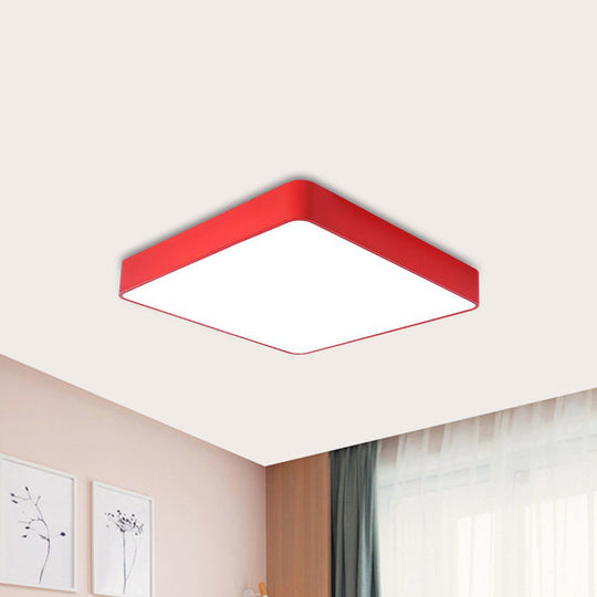 Kids Square Led Flush Light Fixture In Acrylic White/Red/Yellow - Warm/White