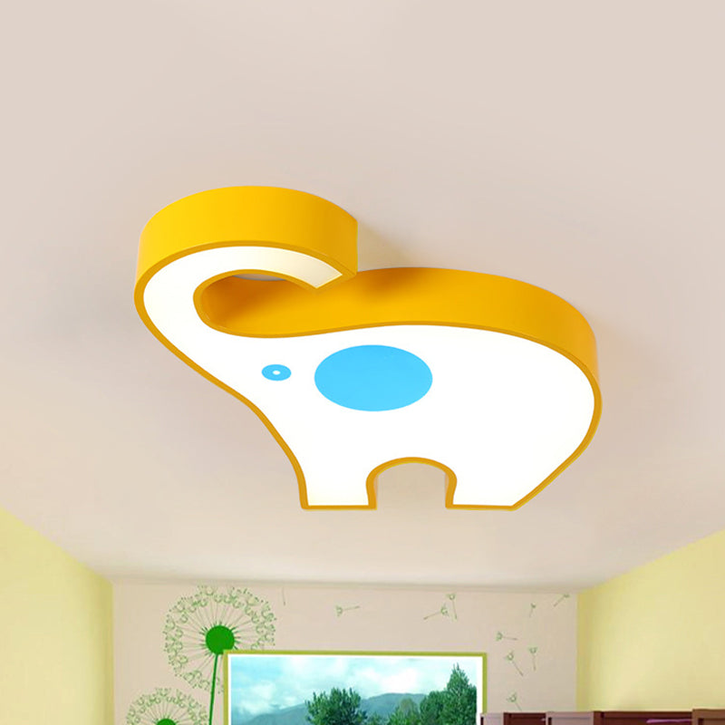 Elephant Kindergarten LED Flush Mount Lamp - Pink/Yellow Kids Ceiling Light Fixture