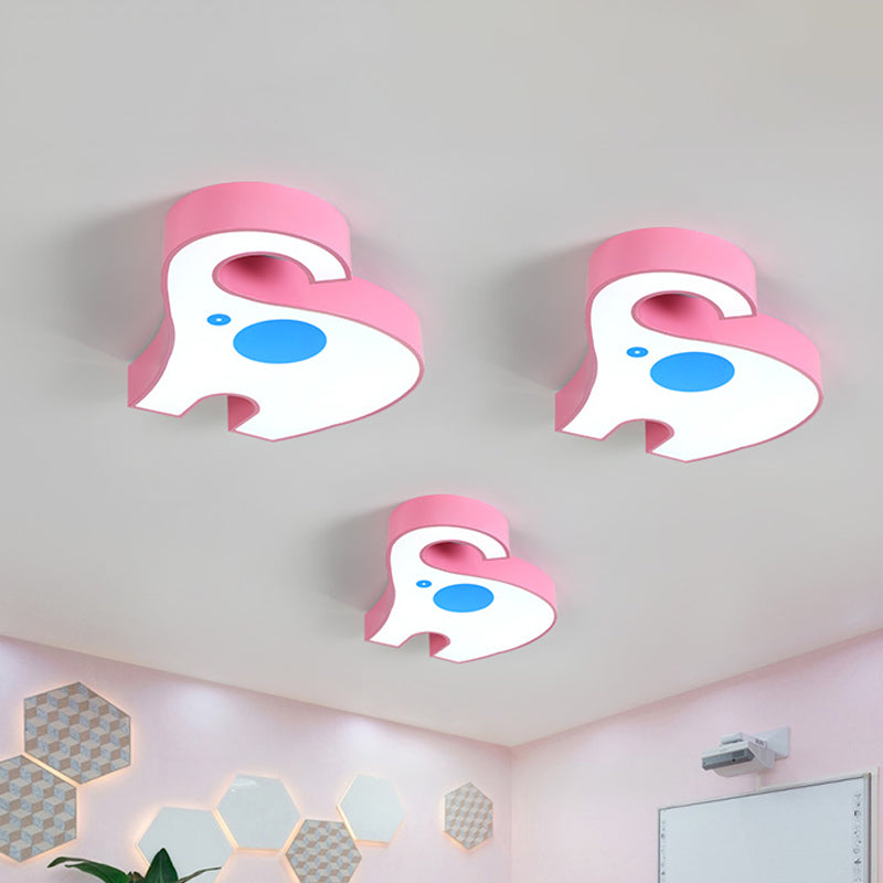 Elephant Kindergarten LED Flush Mount Lamp - Pink/Yellow Kids Ceiling Light Fixture