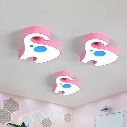 Elephant Kindergarten LED Flush Mount Lamp - Pink/Yellow Kids Ceiling Light Fixture