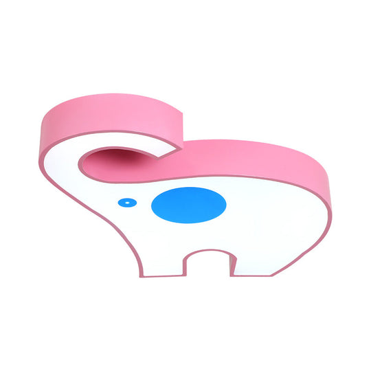 Elephant Kindergarten LED Flush Mount Lamp - Pink/Yellow Kids Ceiling Light Fixture