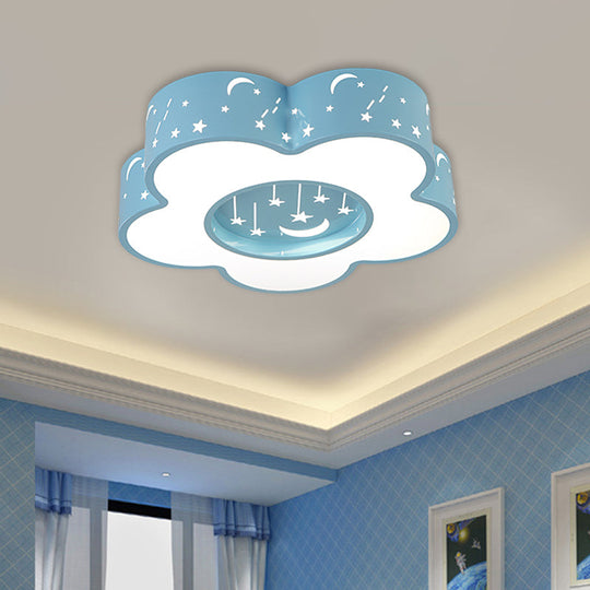 Modern Hollow-Out Blossom Ceiling Light with Acrylic LED, Flush Mount Lighting for Playroom in Pink/Blue