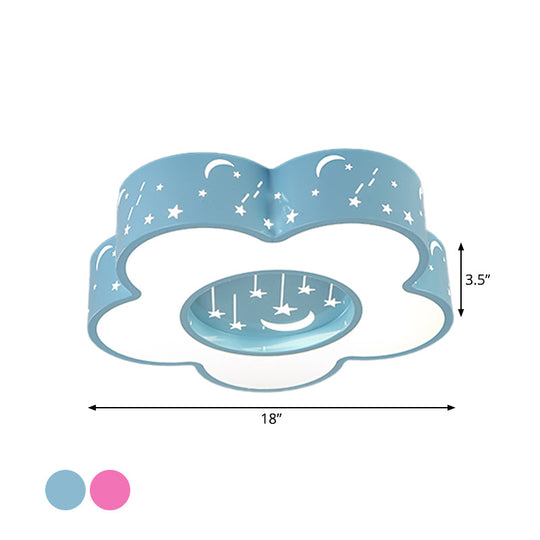 Modern Hollow-Out Blossom Ceiling Light with Acrylic LED, Flush Mount Lighting for Playroom in Pink/Blue