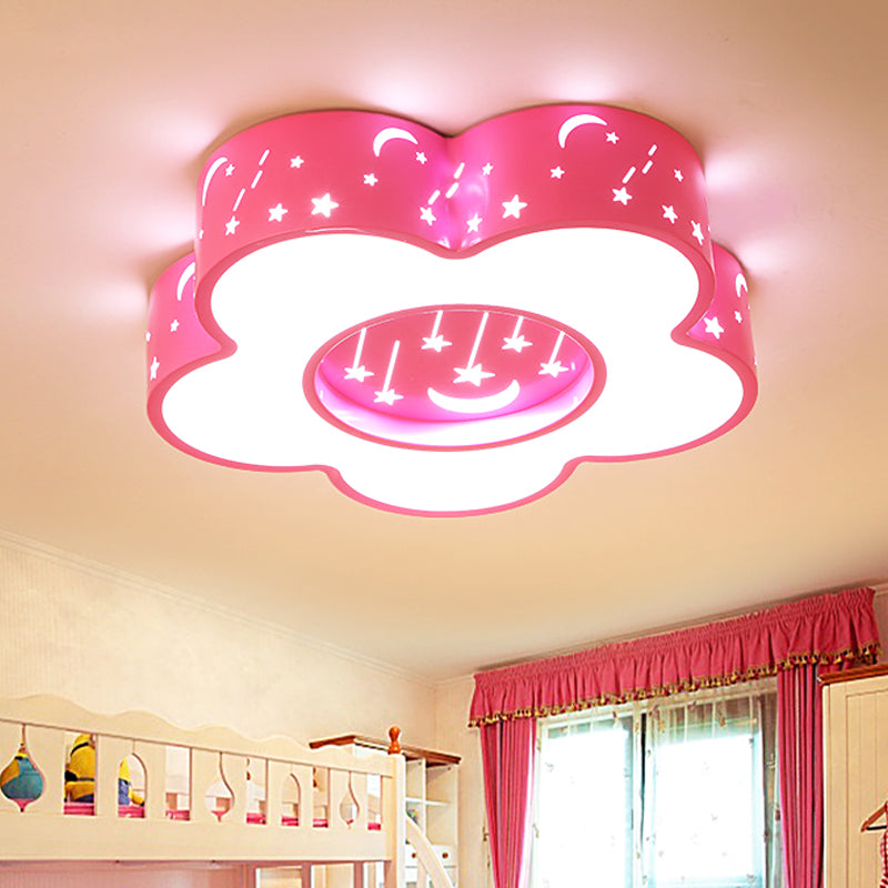 Modern Hollow-Out Blossom Ceiling Light with Acrylic LED, Flush Mount Lighting for Playroom in Pink/Blue