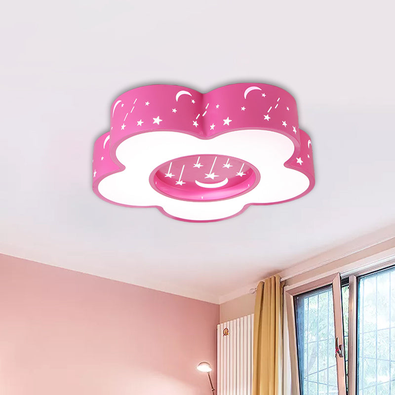 Modern Hollow-Out Blossom Ceiling Light with Acrylic LED, Flush Mount Lighting for Playroom in Pink/Blue