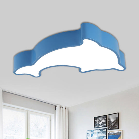 Cartoon Dolphin LED Flushmount Light for Children's Room - Acrylic, Ceiling Mounted, Green/Blue/Red