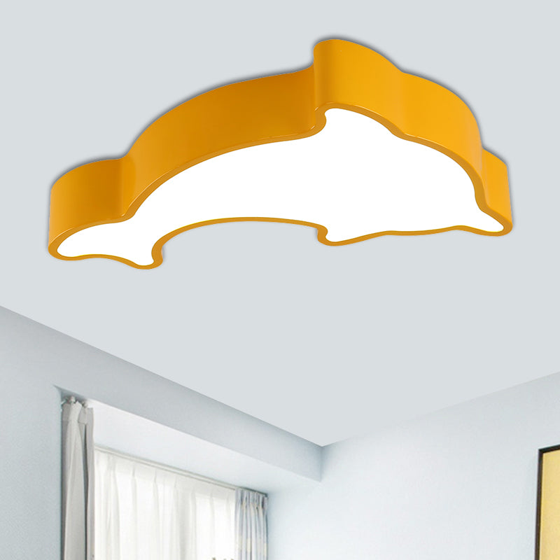 Cartoon Dolphin LED Flushmount Light for Children's Room - Acrylic, Ceiling Mounted, Green/Blue/Red