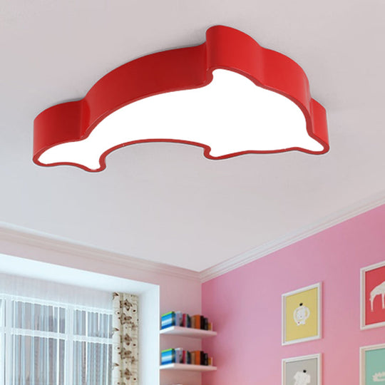 Cartoon Dolphin LED Flushmount Light for Children's Room - Acrylic, Ceiling Mounted, Green/Blue/Red