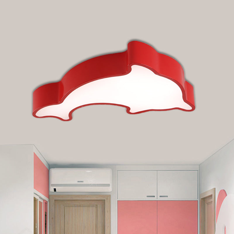 Cartoon Dolphin LED Flushmount Light for Children's Room - Acrylic, Ceiling Mounted, Green/Blue/Red