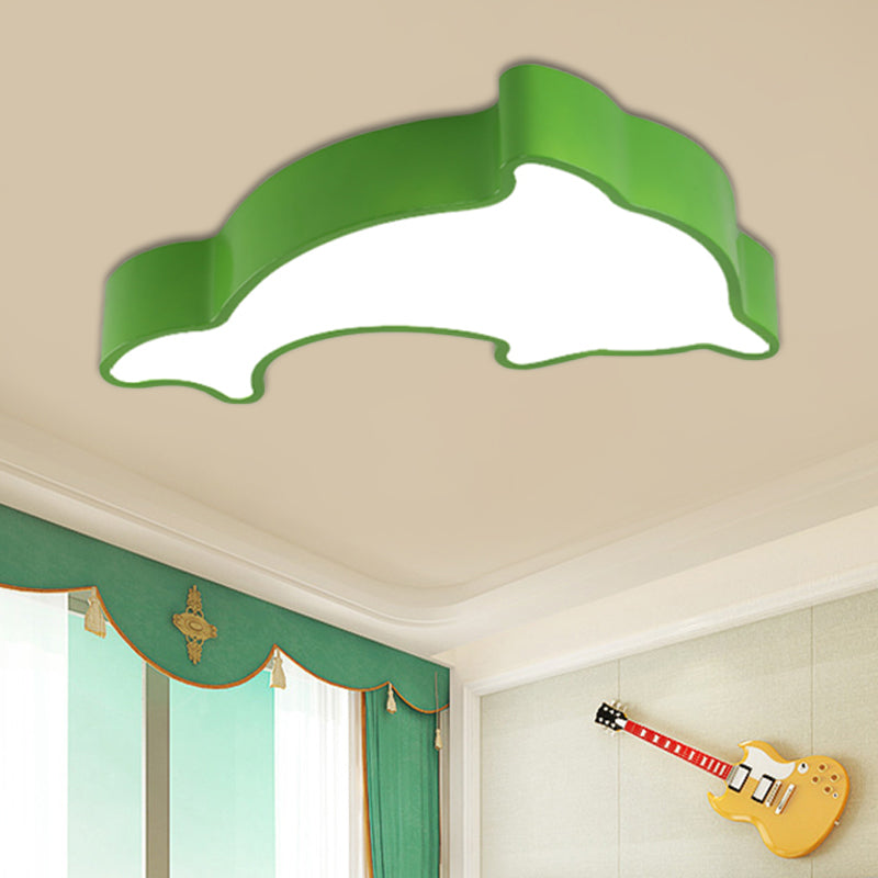 Cartoon Dolphin LED Flushmount Light for Children's Room - Acrylic, Ceiling Mounted, Green/Blue/Red