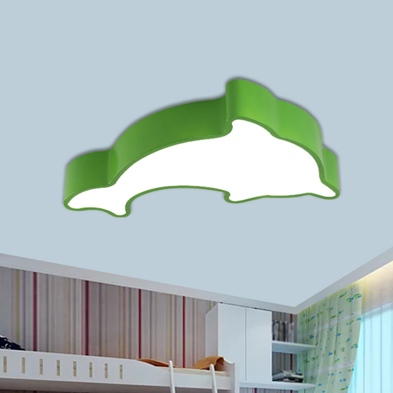 Cartoon Dolphin LED Flushmount Light for Children's Room - Acrylic, Ceiling Mounted, Green/Blue/Red