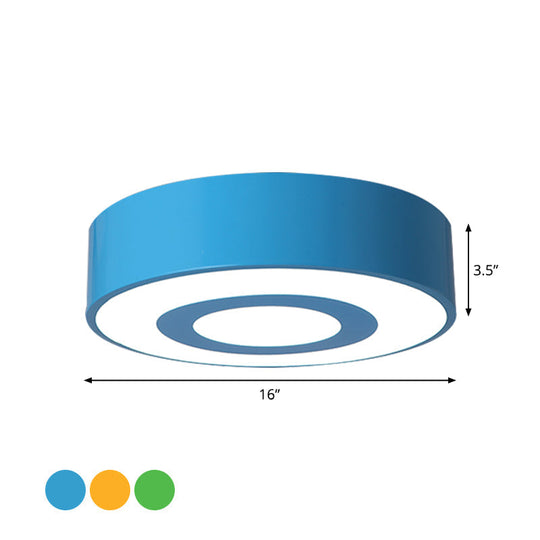 Nordic Style Acrylic LED Flush Mount Ceiling Light for Kids Room - Yellow/Green/Blue