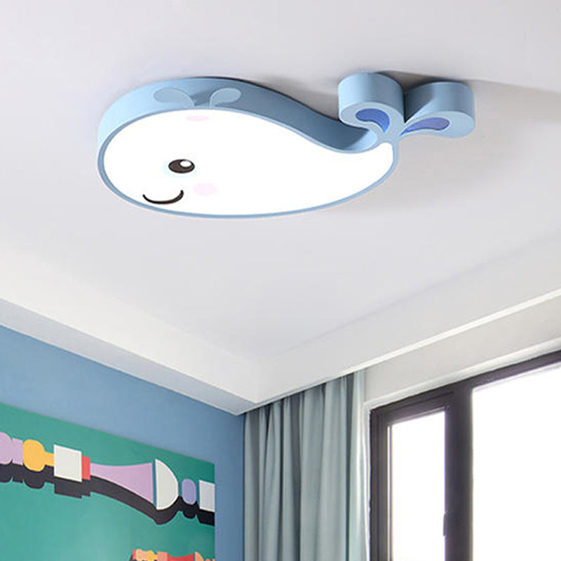 Macaron Dolphin LED Nursery Ceiling Light in Blue/Pink/White - Flush Mount Acrylic Fixture