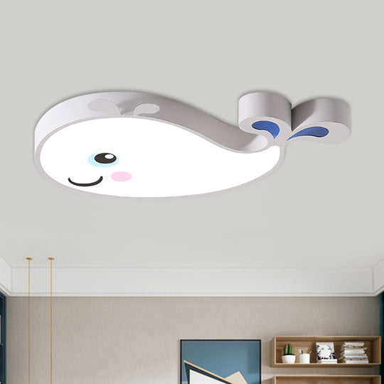 Macaron Dolphin LED Nursery Ceiling Light in Blue/Pink/White - Flush Mount Acrylic Fixture