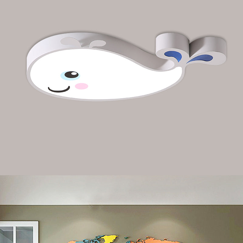 Macaron Dolphin LED Nursery Ceiling Light in Blue/Pink/White - Flush Mount Acrylic Fixture