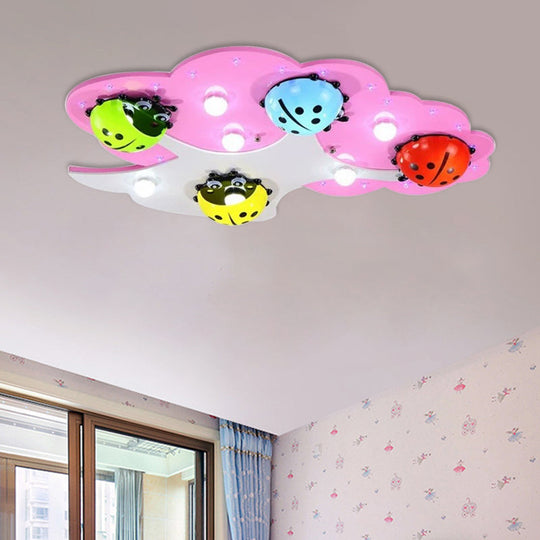 Kid's LED Ladybug Ceiling Light in Pink/Green with Acrylic Shade