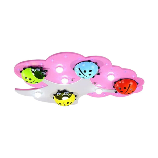 Kid's LED Ladybug Ceiling Light in Pink/Green with Acrylic Shade