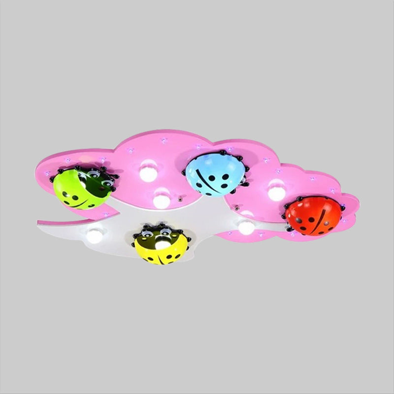 Kid's LED Ladybug Ceiling Light in Pink/Green with Acrylic Shade