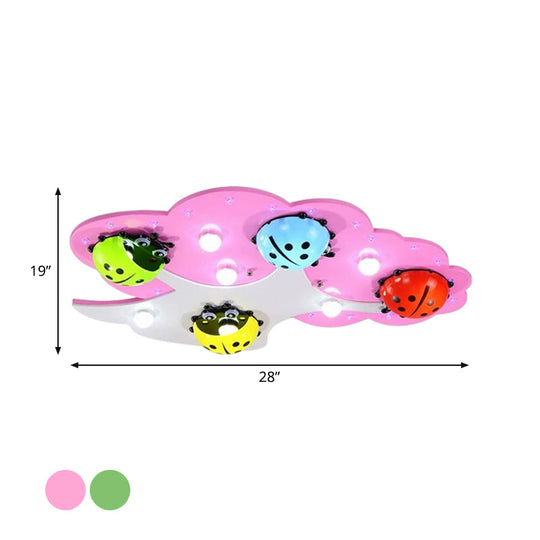 Kid's LED Ladybug Ceiling Light in Pink/Green with Acrylic Shade