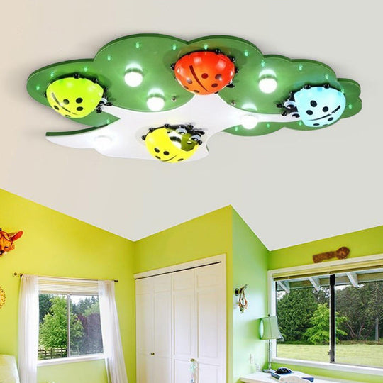 Kid's LED Ladybug Ceiling Light in Pink/Green with Acrylic Shade