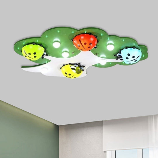 Kid's LED Ladybug Ceiling Light in Pink/Green with Acrylic Shade