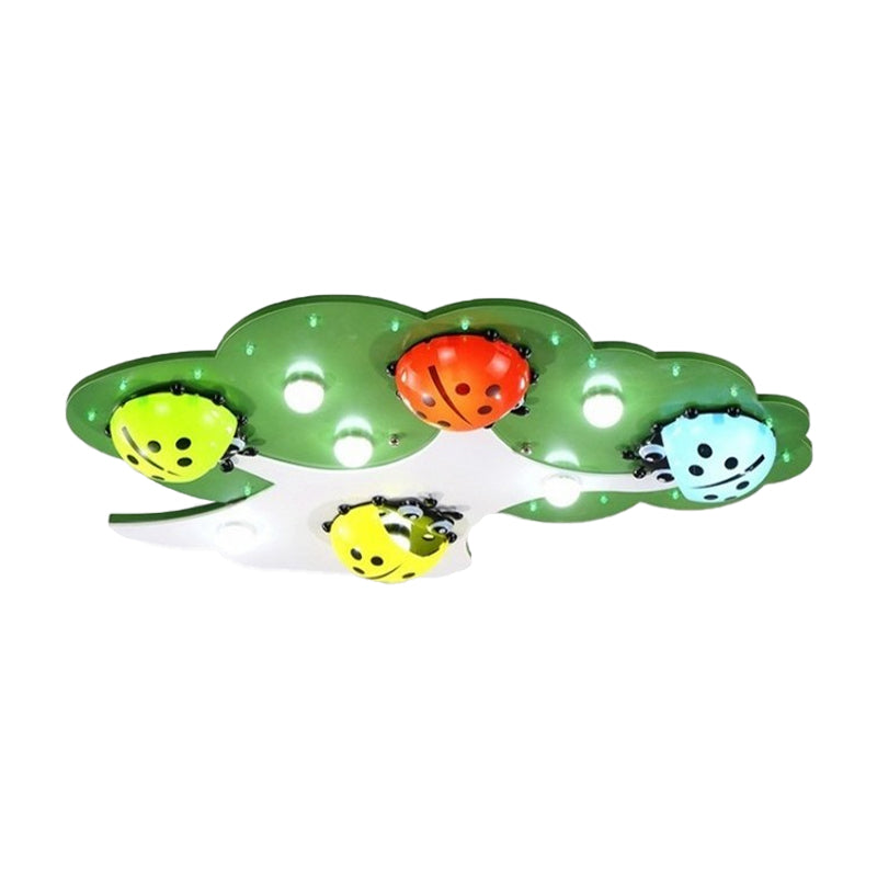 Kid's LED Ladybug Ceiling Light in Pink/Green with Acrylic Shade