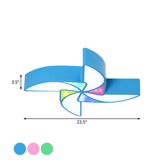 Modern Led Playroom Flush Light With Acrylic Shade In Blue/Green/Pink