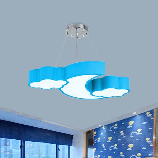 Modern Acrylic Cloud And Moon Ceiling Pendant With Led Chandelier - White/Pink/Blue