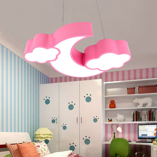 Modern Acrylic Cloud And Moon Ceiling Pendant With Led Chandelier - White/Pink/Blue