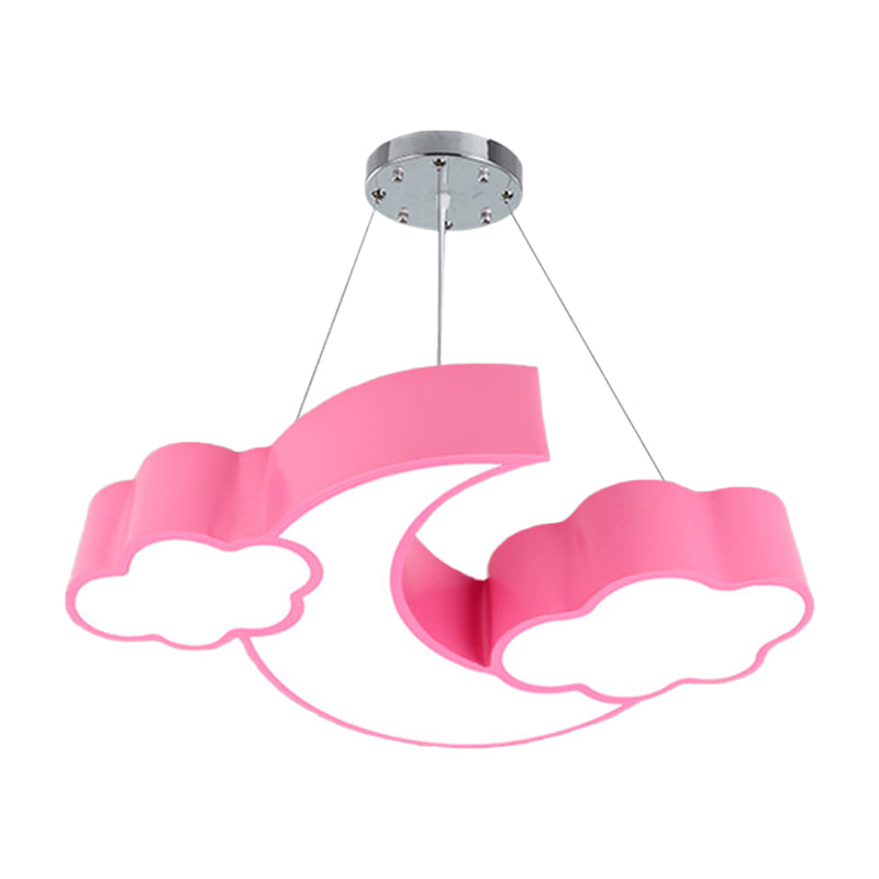 Modern Acrylic Cloud And Moon Ceiling Pendant With Led Chandelier - White/Pink/Blue