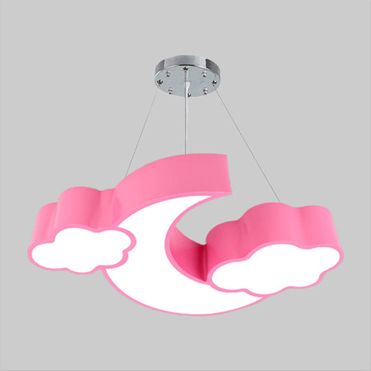 Modern Acrylic Cloud And Moon Ceiling Pendant With Led Chandelier - White/Pink/Blue