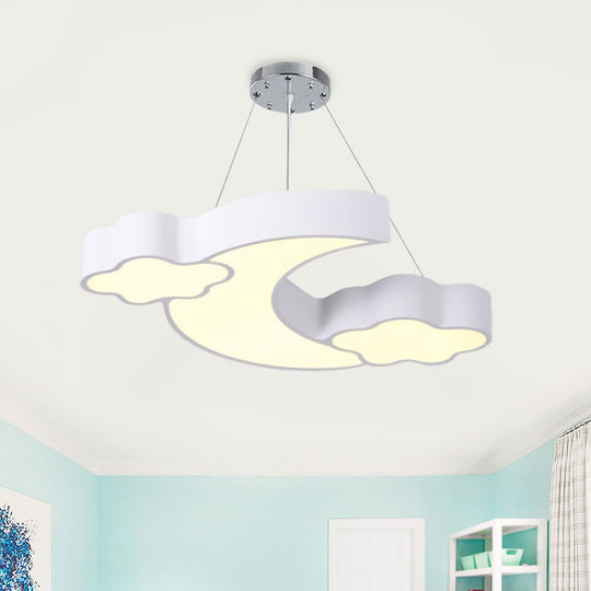 Modern Acrylic Cloud And Moon Ceiling Pendant With Led Chandelier - White/Pink/Blue White /