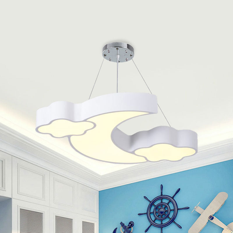 Modern Acrylic Cloud And Moon Ceiling Pendant With Led Chandelier - White/Pink/Blue