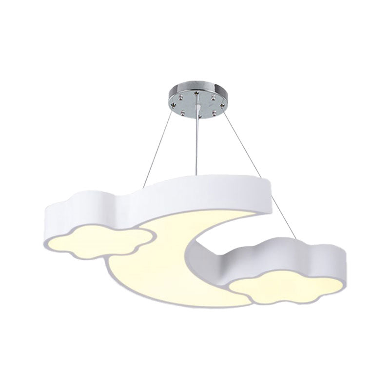 Modern Acrylic Cloud And Moon Ceiling Pendant With Led Chandelier - White/Pink/Blue